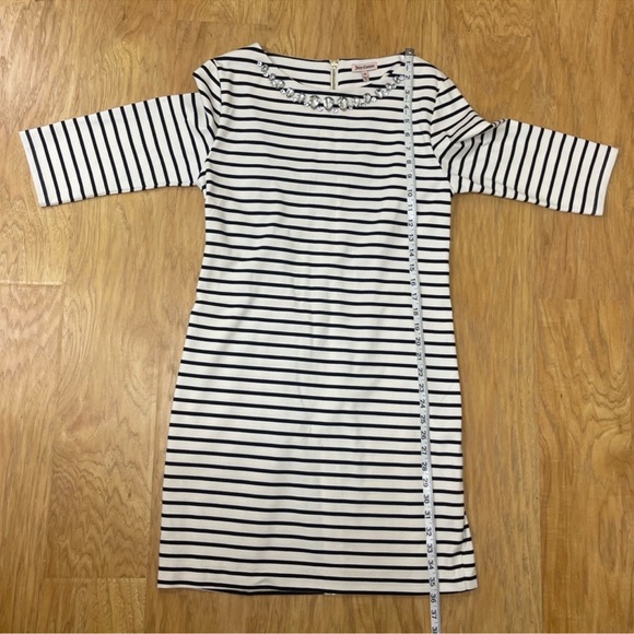 Juicy Couture Black and White Striped Dress with 3/4 Sleeves/Crystal Neckline - Picture 7 of 10